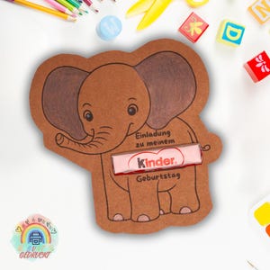 Invitation éléphant anniversaire enfant | Carte d'invitation DIY avec compartiment chocolat | Invitation d'anniversaire à imprimer | Soirée sur le thème des animaux