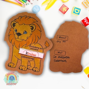 Invitation Lion anniversaire enfant | Carte d'invitation DIY à imprimer | Invitation d'anniversaire avec compartiment à bonbons | Idée de fête safari