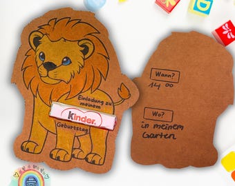 Zaproszenie Lion na urodziny dzieci | Zaproszenie DIY do wydrukowania | Zaproszenie na urodziny z przegródką na słodycze | Pomysł na imprezę safari