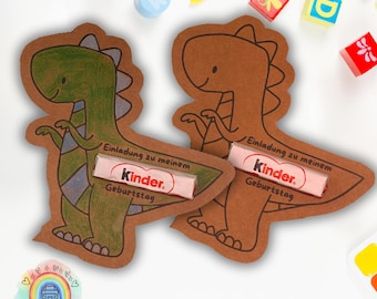 Dinosaurier-Einladung Kindergeburtstag | DIY Einladungskarte mit Schokoladenfach | Geburtstagseinladung zum Ausdrucken | Dino-Motto Party