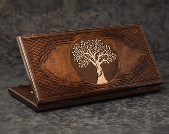 Wooden Backgammon Set Tree, Carved Armenian Backgammon Board, Christmas Gift Game, Engraved Gift for Dad, Large Backgammon