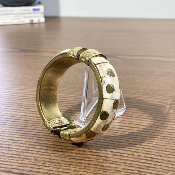 Bracelet ethnique ancien en laiton et os – Bijou … - image 2