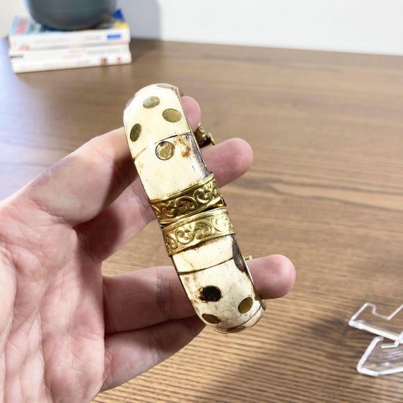 Bracelet ethnique ancien en laiton et os – Bijou … - image 3