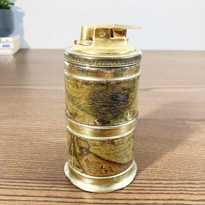 Briquet vintage globe carte ancienne années 60 | Objet déco bureau style cabinet curiosité