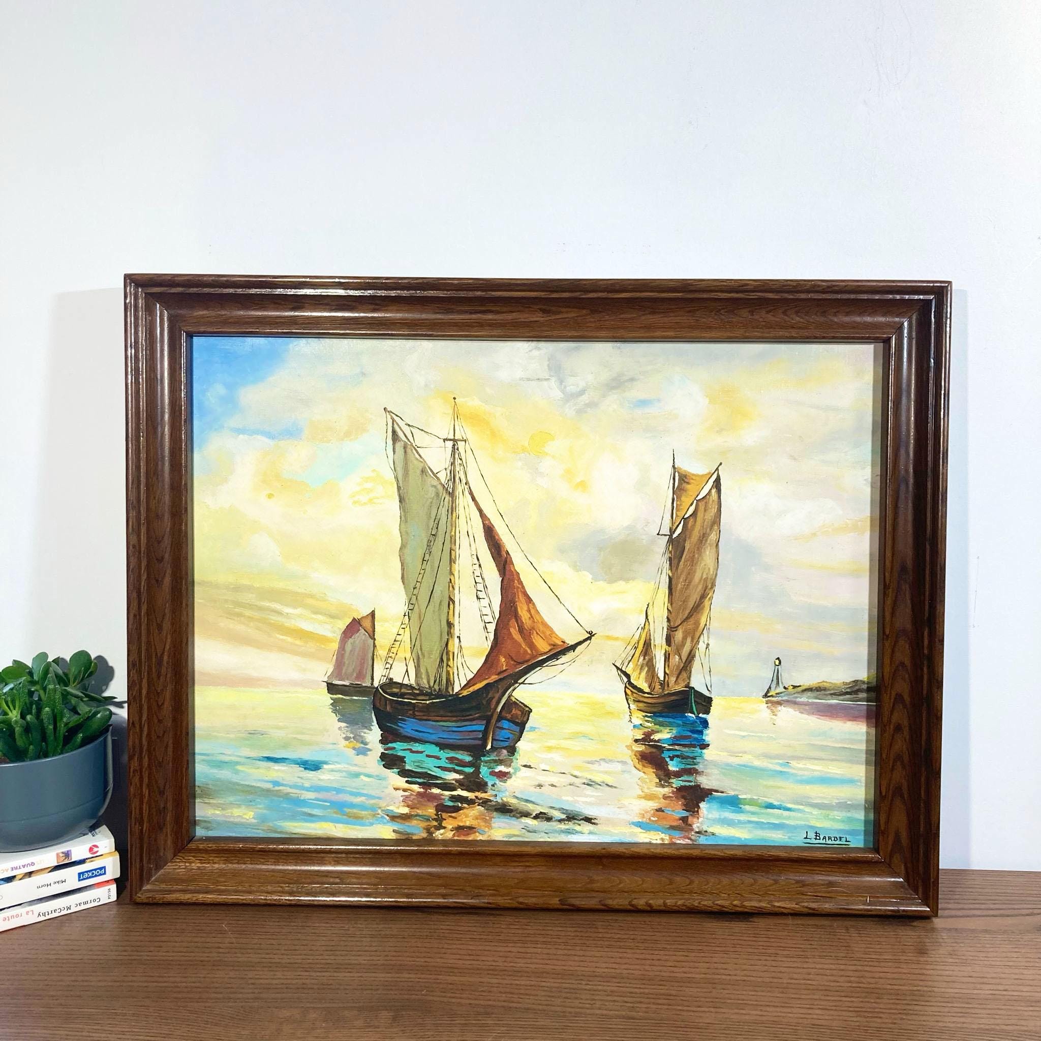 Tableau Toile Marine Voilier Ancien 30x45 Cm, Multicolore