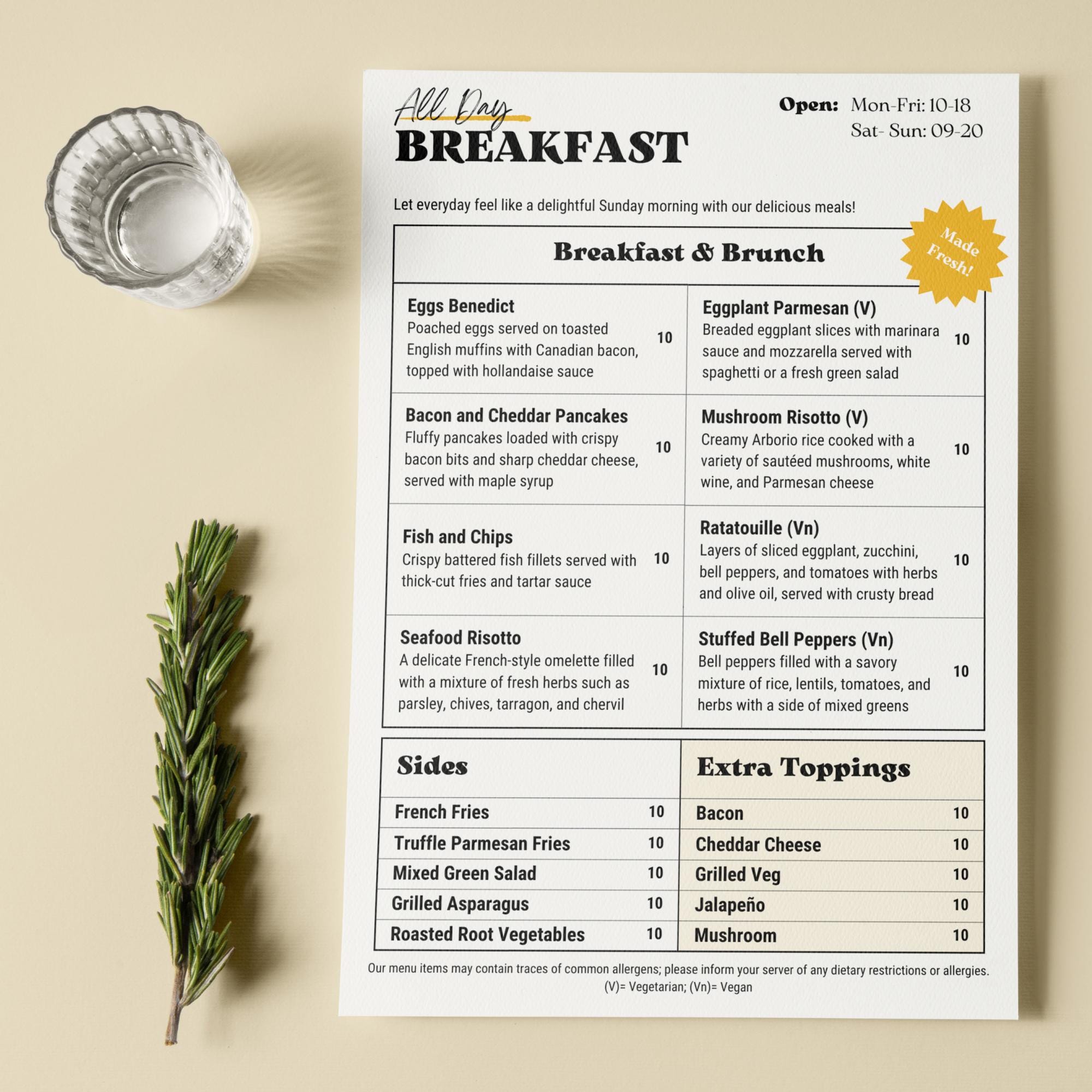 Breakfast Restaurant Menu Template, Brunch and Diner Menu, A5 Portrait ...