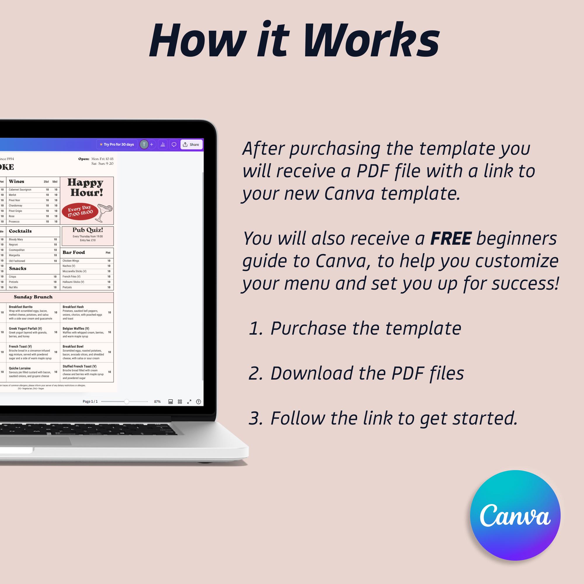 British Pub Menu Template, Bar, Cocktail and Drink Menu, A4 Portrait ...