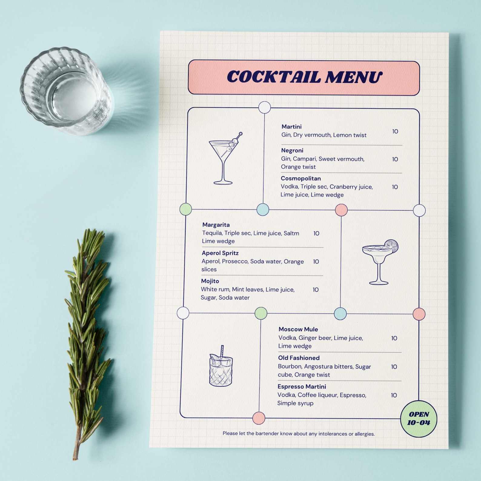 Pub Menu Card Cocktail Menu Template, Pub, Gastropub, Bar and Drink Menu, A4 Portrait ...