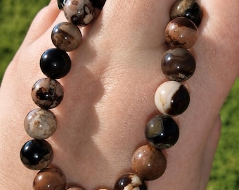 Black Flower Agate Crystal Bracelet #1