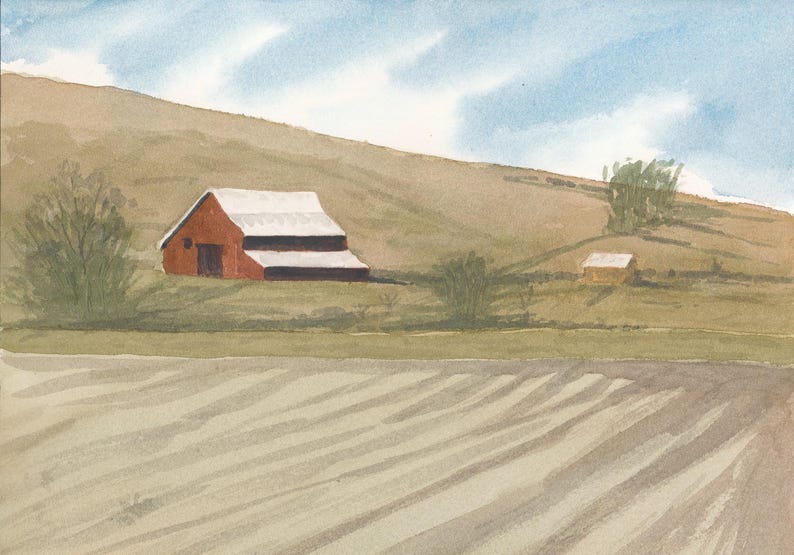 Barn on the Hill (original Watercolor Painting) - Etsy