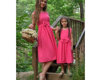 Matching Mom and Daughter Pink Dress: Handmade Family Outfit