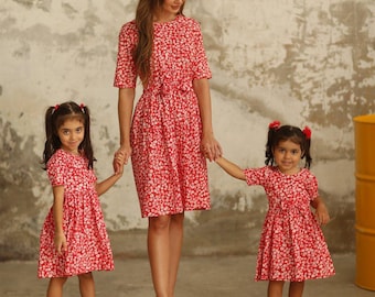 Matching Mother-Daughter Floral Poplin Dress Set