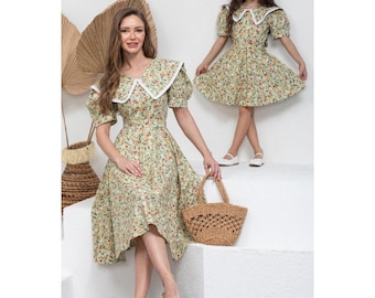 Matching Mommy & Me Floral Dress Set – Poplin with Detachable Collar