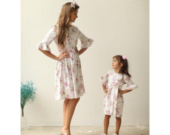 Mommy & Me Floral Poplin Dress Set – Matching Outfit, Detachable Collar