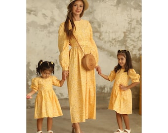 Mommy and Me Matching Dresses – Yellow Floral Puff Sleeve Summer Set