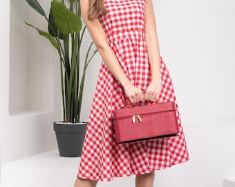Retro Red Gingham Dress | Summer Picnic Outfit | Vintage Style Sundress for Women