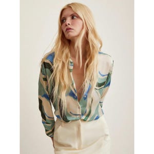 Elegant V-Neck Satin Shirt | Vibrant Printed Satin Blouse | Luxury Women’s Satin Top