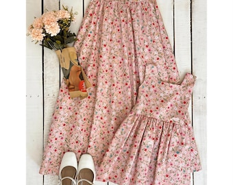 100% Cotton Floral Mom Daughter Matching Outfit, Maxi Skirt Dress