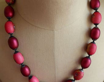 Red Asian Necklace with large beads
