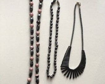 Three Vintage Hematite Necklaces -- one price for all