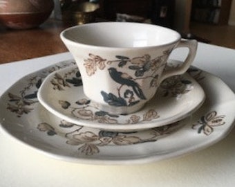 Taza, platillo y plato de postre - Adams ironstone - India Parrot Gray
