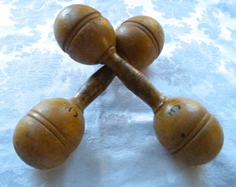 Two antique Wood Barbells