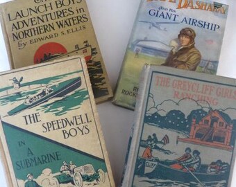 Cuatro libros de aventuras antiguos para jóvenes