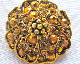 Citrine Rhinestone Brooch  Hollycraft