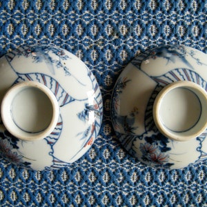Two Blue Chinese Footed Sauce Dishes