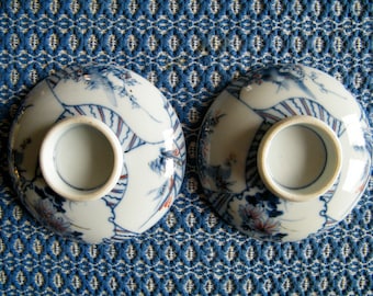 Two Blue Chinese Footed Sauce Dishes