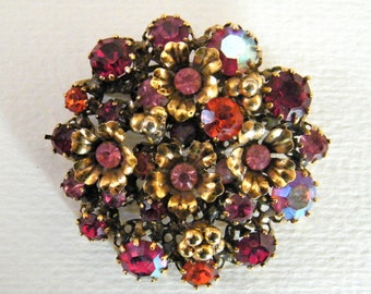 Red and Pink Rhinestone Brooch  Serious Bling Made in Austria