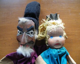 The Princess and the Sorcerer: Two Antique Wood and Cloth Puppets