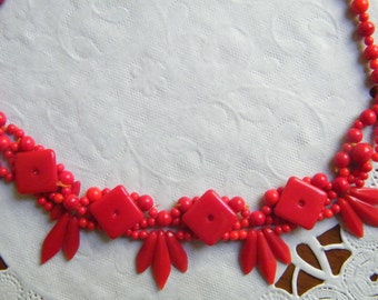Red Glass Bead Necklace  Choker