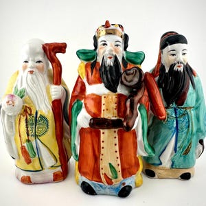 Vintage Chinese Porcelain Sanxing Fu Lu Shou Deity Statues Feng Shui - Set of 3