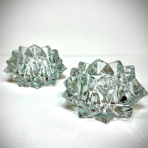 Vintage Glass Starburst Crystal Votive Candle Holders Set of 2 Clear