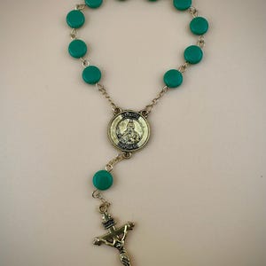 Vintage Travel Rosary - St. Jude (7&quot;) “Pray for Us” green gold crucifix