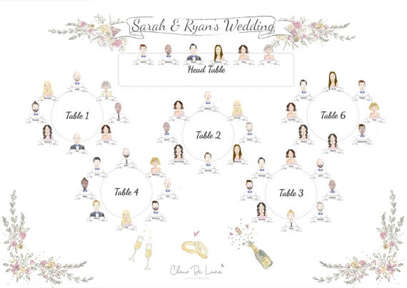Personalised Whimsical Character Wedding Seating Plan, Custom Illustrated Table Chart (Digital or Printed)