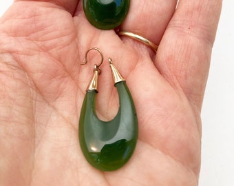Vintage Jade Earring Hoop Hinged Clasp