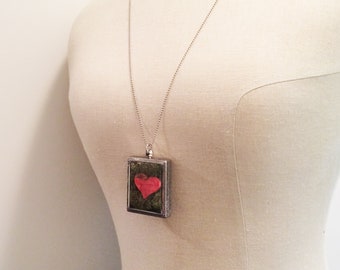 Certain Dark Things Quote Locket, Pablo Neruda, Faux Stone Heart Terrarium Necklace, Love Quote