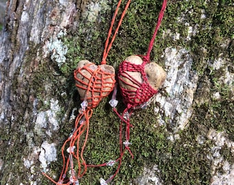 My Heart's On Fire, Ready to Ship and Heart Shaped Faux Stone Necklace Pottery and Fiber, Red or Orange, Belle Armoire Jewelry