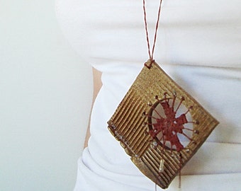 Woven Necklace, Pottery and Fiber Necklace, Teneriffe, Tenerife, Russet and Tan, Statement Piece DM5
