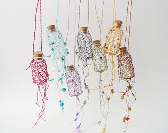 Beaded Netted Treasure Bottle Necklace, Choice of Colors, Beachy Bridesmaid