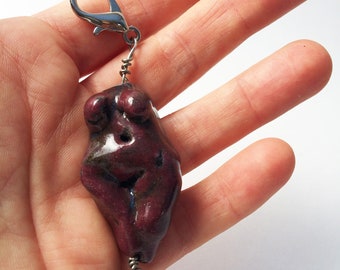 Goddess Bead Pendant, Venus of Willendorf, Primordial Fertility Symbol, Scarified Female Form, Rustic Primitive, Handmade Pottery