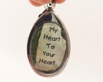 My Heart To Your Heart, Terrarium Locket Necklace, Mini Curio Display, Love Quote