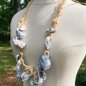 Wild Beach Necklace, Large Shell Lei Style for Luau, Black Cream Shells, Oyster Shell Necklace