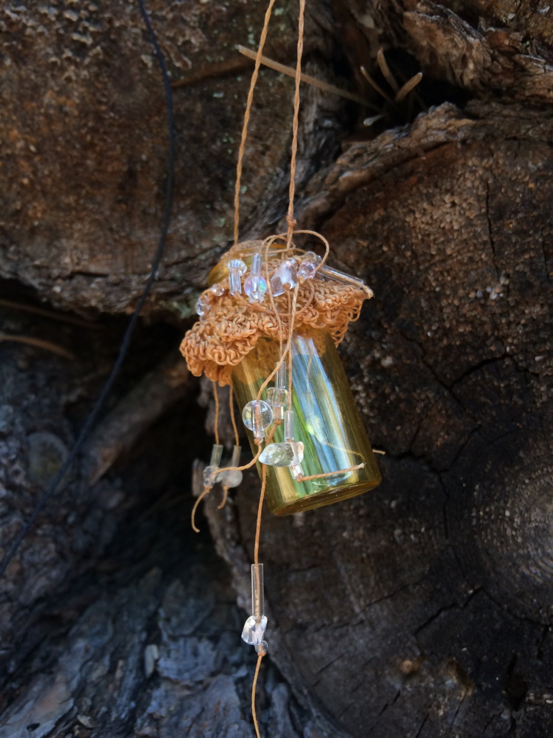 Beaded Netted Treasure Bottle Necklace, Beachy Bridesmaid, Honey