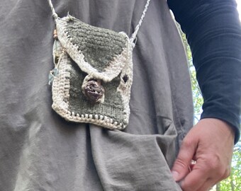 Crossbody Bag, Raggedy Pouch, Weird Knitted Possibles Bag