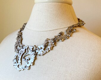 Vintage Zinc/Silver Freeform Necklace