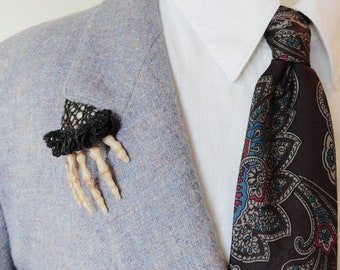Severed Hand Pin, Skeleton Tie Tack, Goth Jewelry, Fingerless Glove, Lace, Skeleton Hand, Goth Wedding