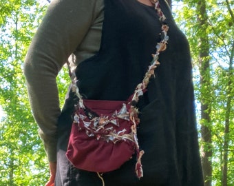 Burgundy Crossbody Bag, Raggedy Pouch, Unique Open Purse